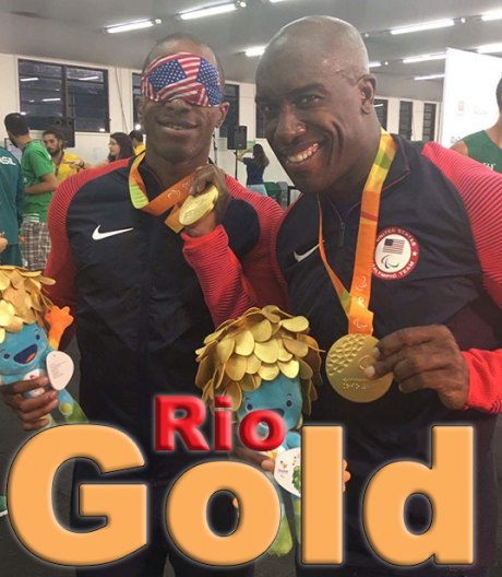 David Brown and Jerome Avery show off the gold after winning the 100 meters in Rio de Janeiro Sunday night.